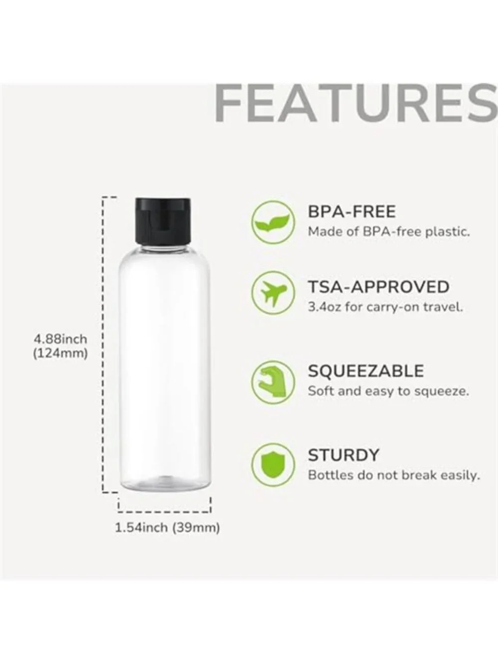Travel Bottles TSA Approved Refillable Toiletry Containers Leakproof 5 Pack